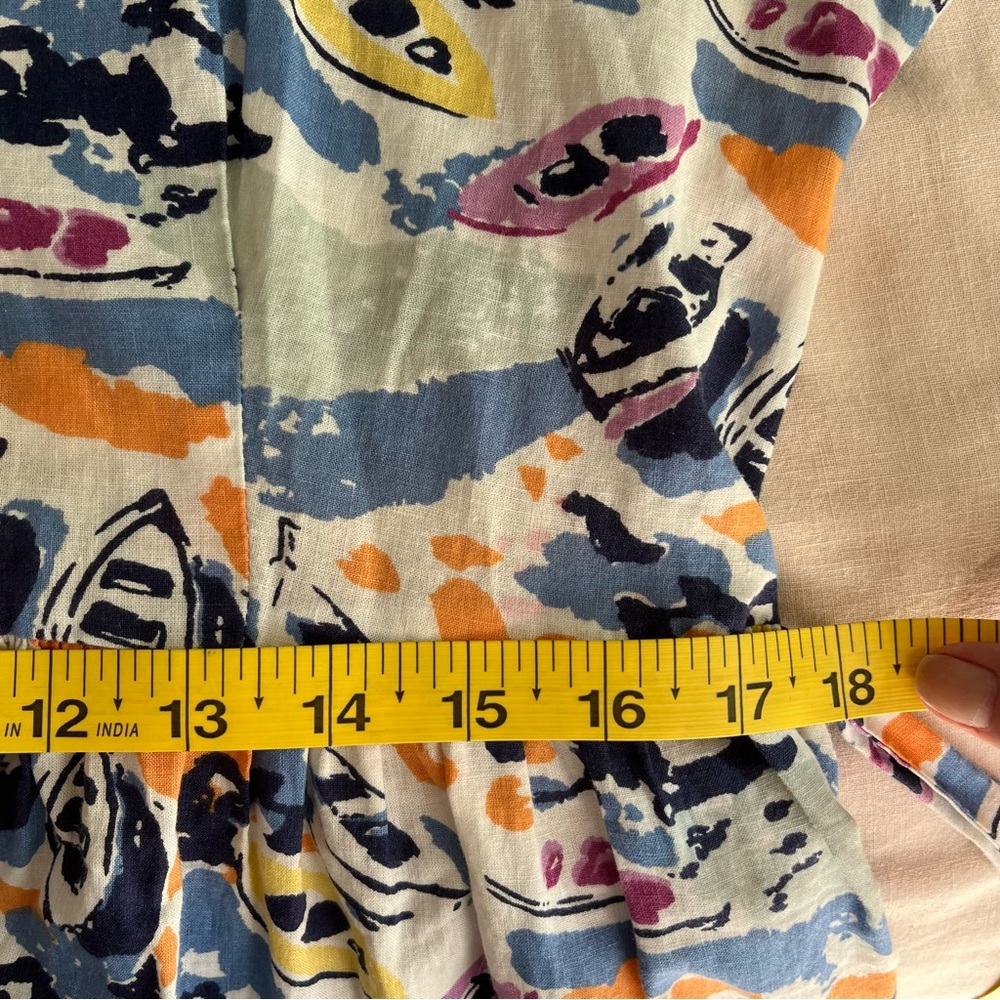 Boden• Retro Rowboats Cotton Linen Belted Fit & Flare Shirt Dress•Size 10 - Picture 13 of 16